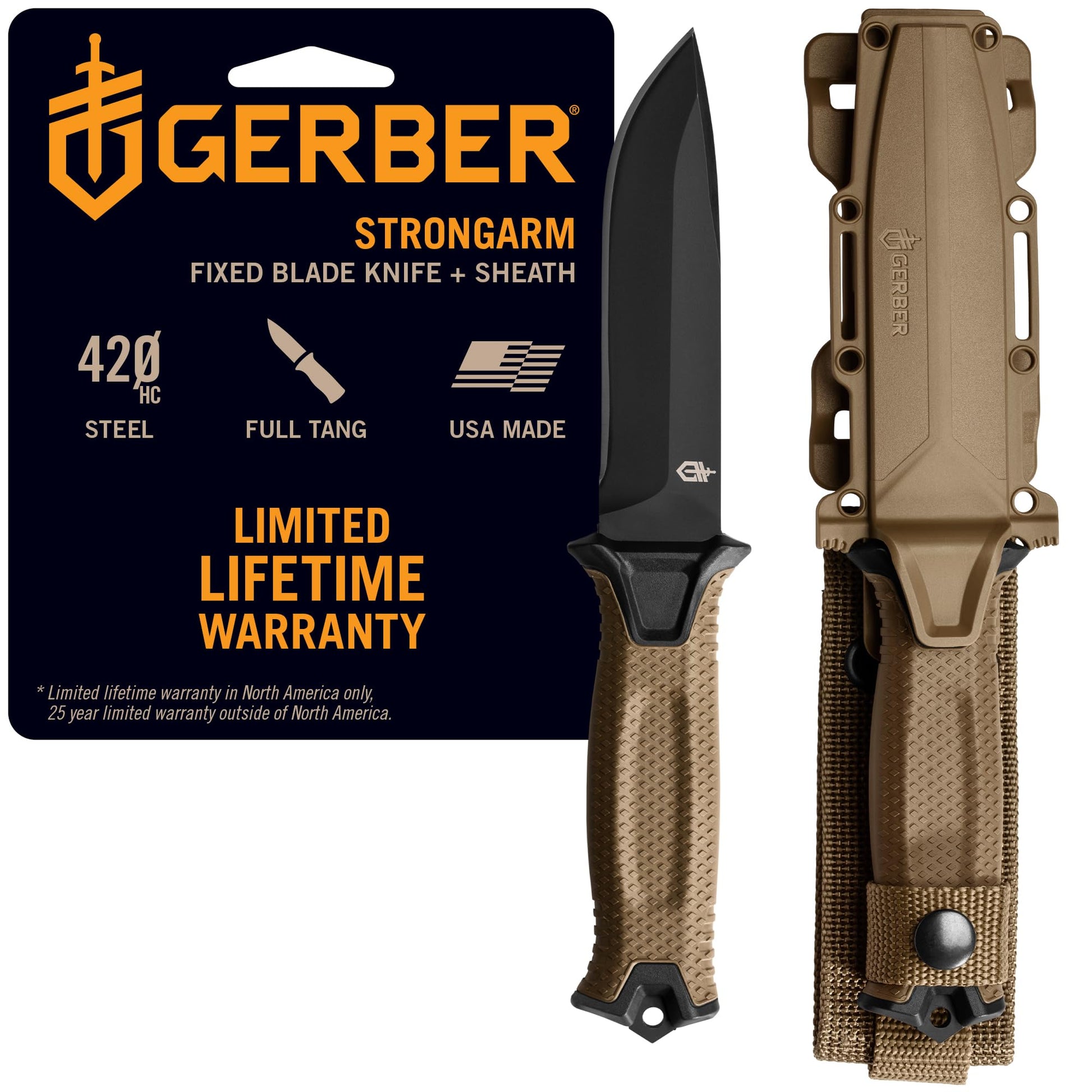 Gerber Gear StrongArm Knife - Fixed Blade - Tactical Knife for Survival Gear - Full Tang, 420HC