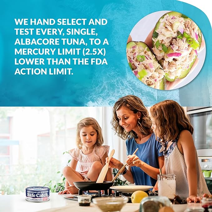 Safe Catch Canned Lowest Mercury Limit Albacore Tuna Fish No Salt Added, Wild Caught, Gluten-Free, Kosher, Whole30 Approved, Keto, 5oz Can, 12-Pack