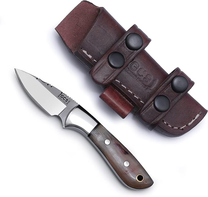 GCS Handmade D2 Tool Steel Tactical knife Hunting Knife CampKnife with leather sheath Full tang blade designed for Hunting & EDC GCS 235 (Horn Handle)