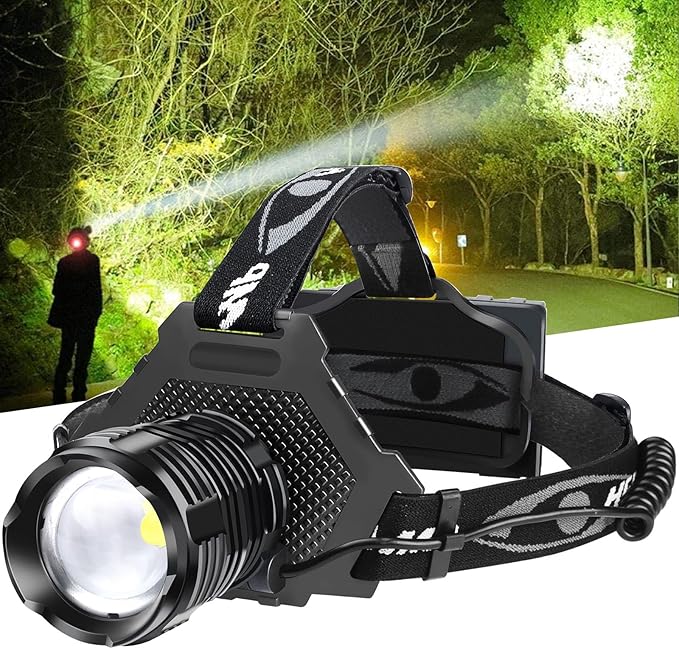 Bud K LED Headlamp Rechargeable, Upgraded 30W Super Bright Head Lamp 1000 High Lumen with 6 Modes, Zoomable, IPX6 Waterproof Headlamps for Outdoor Hiking, Camping, Running, Fishing, Hunting