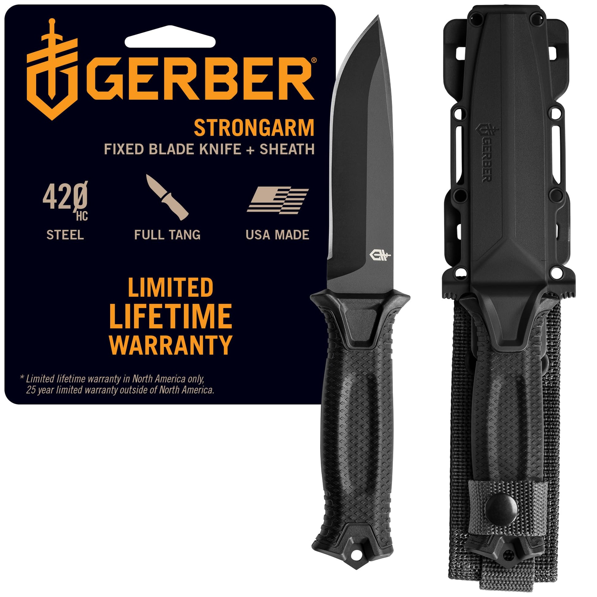 Gerber Gear StrongArm Fixed Blade Knife - Tactical Survival Knife for Camping & Hunting - Made in