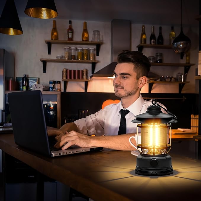 Retor LED Camping Lanterns Black 3 Pack 1500 LM Step-Less Dimming, Lightweight Battery Powered USB Rechargeable Flashlight Survival Kits Indoor Outdoor Home Camping Emergency Outages Hiking Light