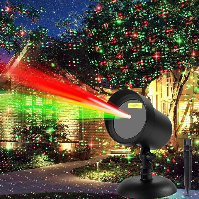 Christmas Laser Outdoor, Christmas Projector Light Outdoor Waterproof, Landscape Spotlight Red & Green Xmas Stars Show for Halloween, Holiday Decor for House, Party, Garden