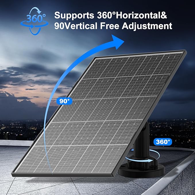 8W Solar Panel for Security Camera, Micro USB & USB-C Port Security Camera Solar Panel, IP65 Waterproof & 9.8FT Cable & High Conversion Rates Solar Panels for Cameras with Rechargeable Battery