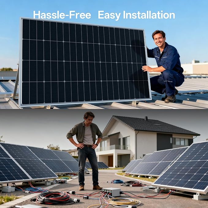 JJN 550 Watt Bifacial Solar Panels 2PCS,12/24/48 Volt Solar Panel,Monocrystalline 1100 Watt for Homes Rooftop Farm RV and Off-Grid Applications