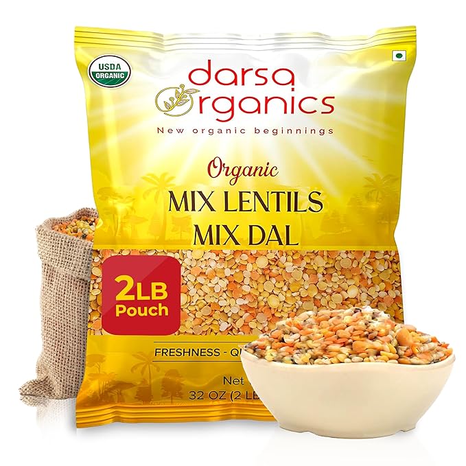 Darsa Organics Mixed Lentils (Panchratna Dal) 2lb | USDA Organic, Non-GMO, Kosher | Superfood Rich in Protein & Fiber | Great for Soup Mix, Stews, & Curries