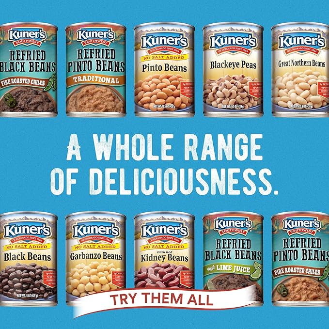 Kuner's No Salt Added Canned Chili Beans, Plant Protein and Fiber, Gluten Free, Vegan, Fat Free, 12 Pack of 15 oz Cans…