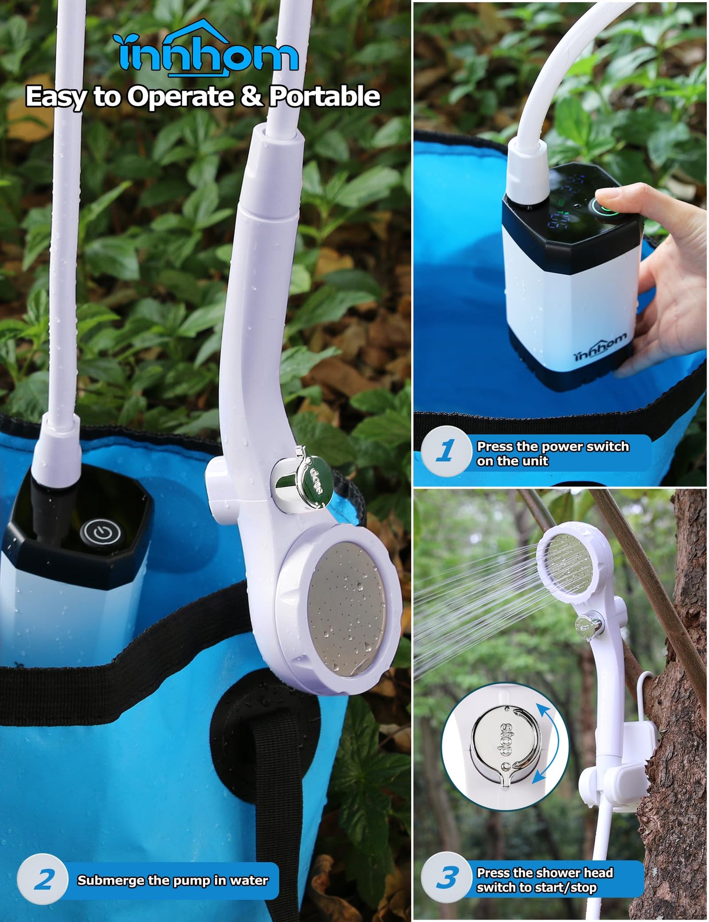 innhom Portable Camping Shower, 6000mAh Rechargeable Camp Shower Pump with LED Display, IPX7