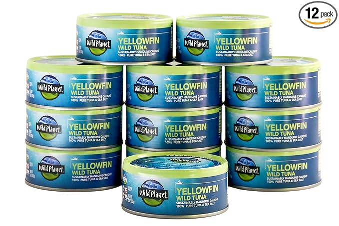 Wild Planet Wild Yellowfin Tuna, Tinned Fish, Canned Tuna, Sustainably Wild-Caught, Non-GMO, Kosher, Gluten Free, Keto and Paleo, 5 Ounce (Pack of 12)