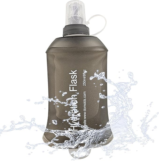 J.CARP 250ml Soft Flask Running Water Bottles, TPU Foldable Running Hydration Flask for Hydration Pack Cycling Hiking Climbing Outdoors Motorbike Dark Grey