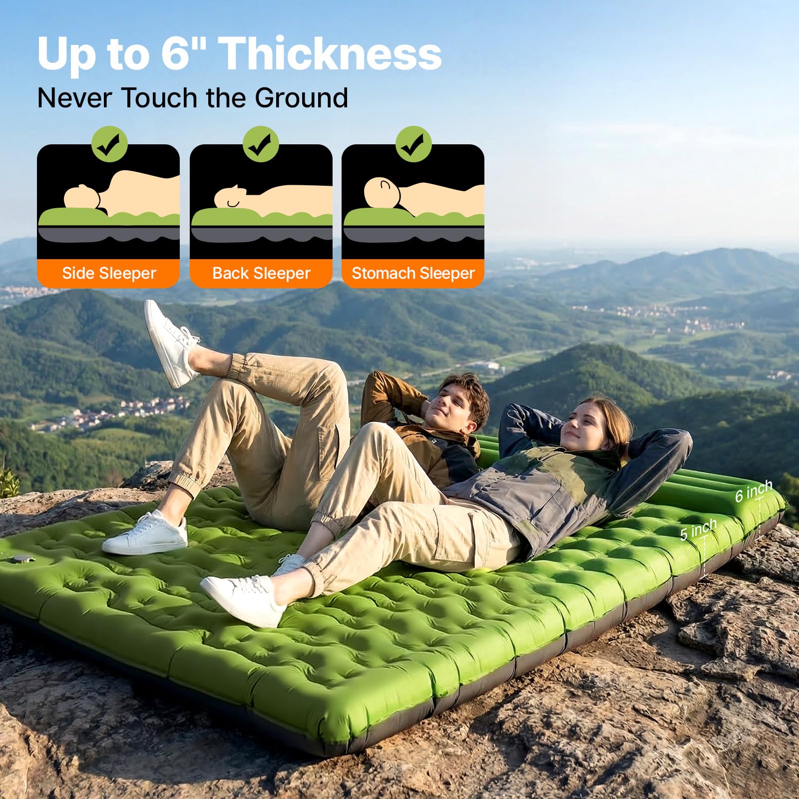 OGERY Double Sleeping Pad, 6" Extra Thick Inflatable Camping Mattress
