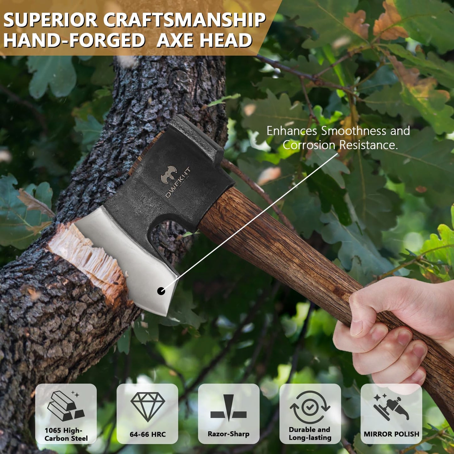 14.4" Hatchet, Camping Axe, Survival Axe with Sheath, Bushcraft Hatchet with 1065 Carbon Steel and