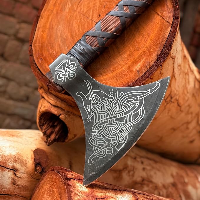 MDM-012 Custom Hand Forged Viking Axe Real Tomahawk Viking Hatchet Beared Camping Axe, 5160 HIGH Carbon Steel Blade, Throwing Set Vintage Ax Viking Gift for Him - Viking Gifts (largegardzilax)