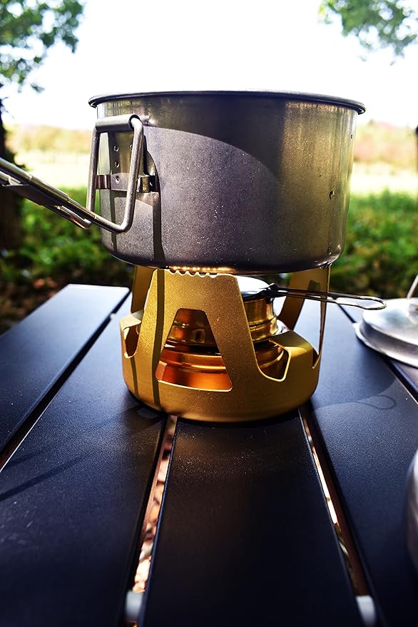 Mini Alcohol Backpacking Stove, Lightweight Brass Spirit Burner with Aluminium Stand for Camping Hiking and Picnic