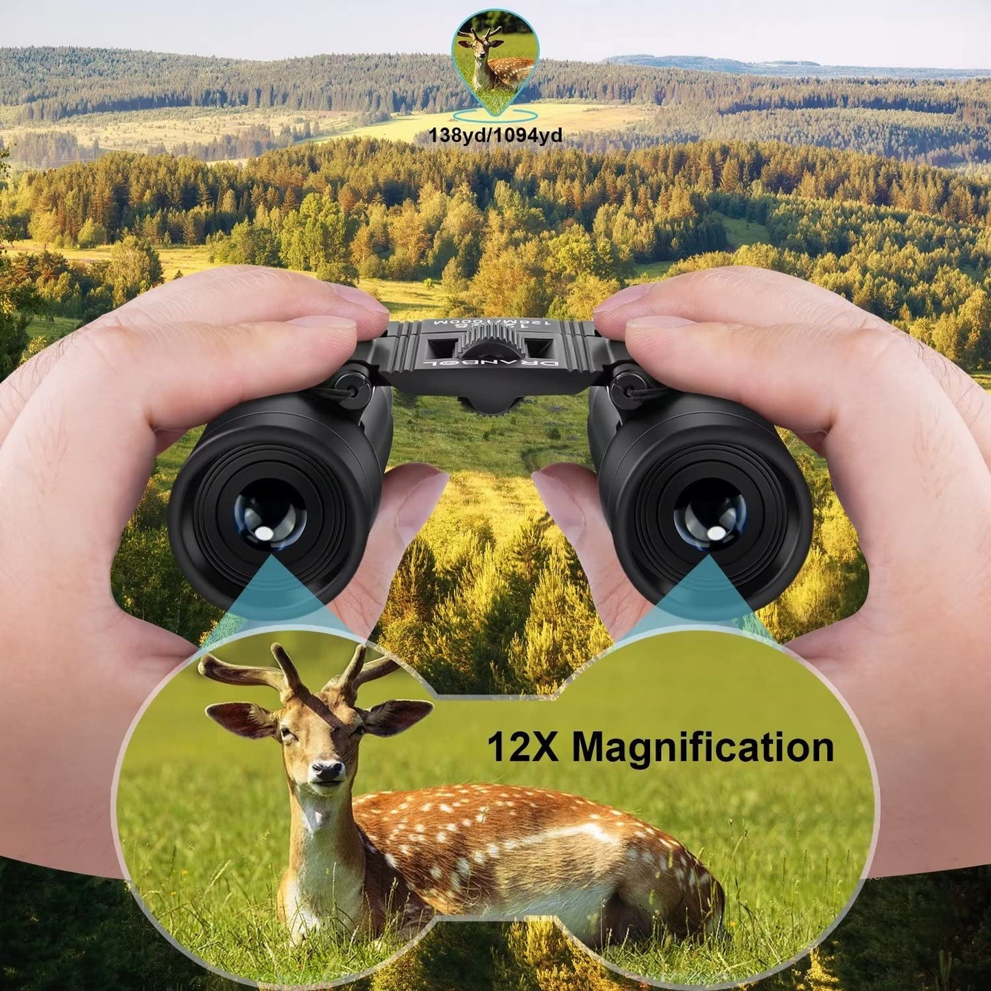 DRANBOL 12X25 Mini Pocket Binoculars for Adults Kids, Small Compact Binoculars for Bird Watching