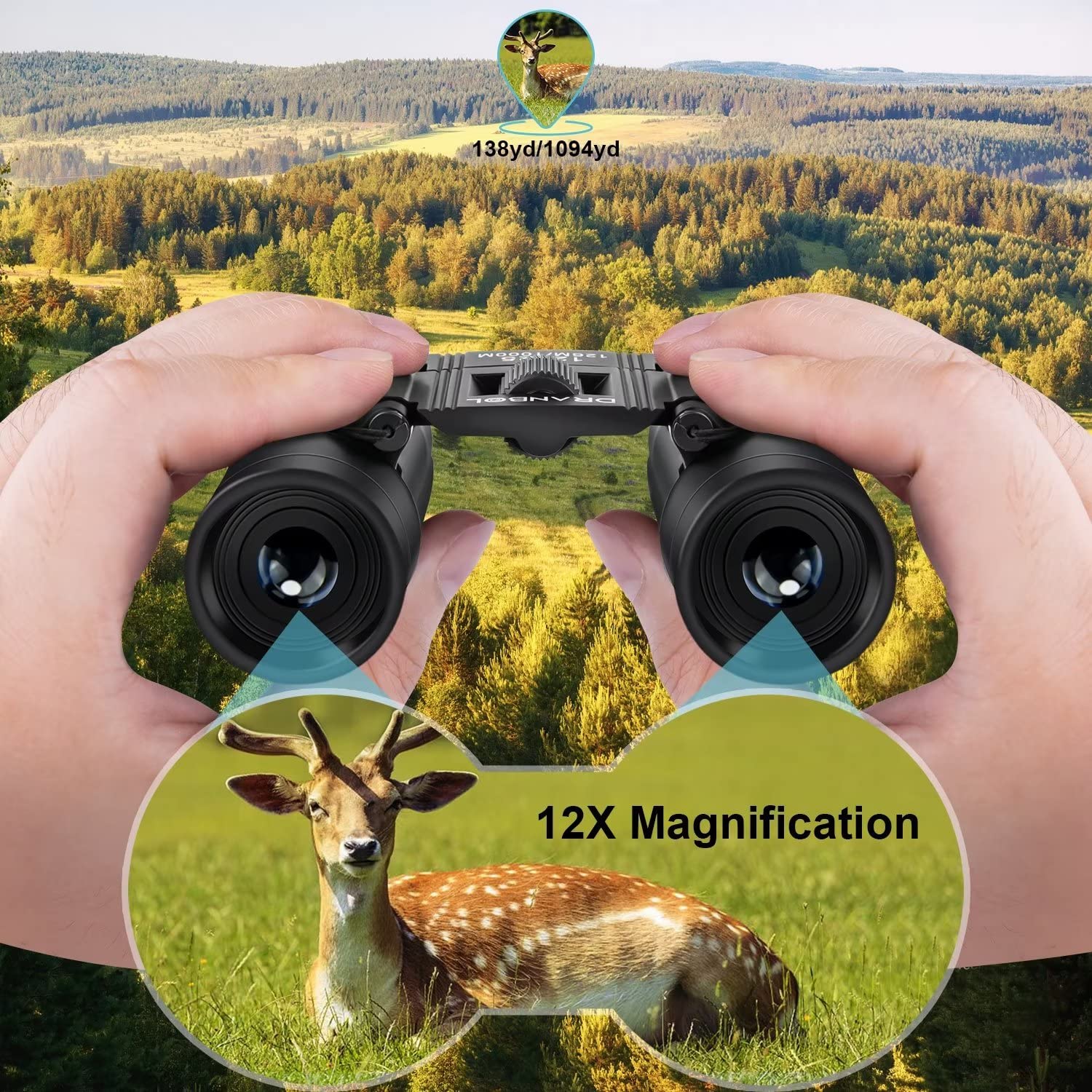 DRANBOL 12X25 Mini Pocket Binoculars for Adults Kids, Small Compact Binoculars for Bird Watching