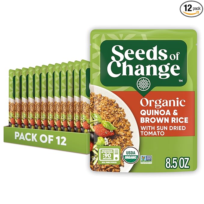 SEEDS OF CHANGE Organic Quinoa & Brown Rice with Sun Dried Tomato, Organic Food, 8.5 OZ Pouch (Pack of 12)