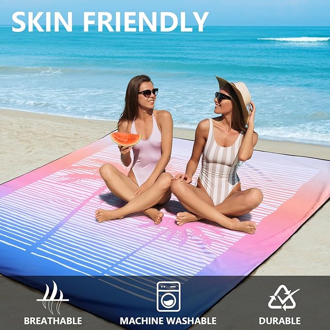 Beach Blanket Waterproof Sandproof Beach Mat 79" X 83"/10'x9'for 2-8 Adults Quick Drying Outdoor Picnic Mat Beach Accessories for Travel, Camping, Hiking