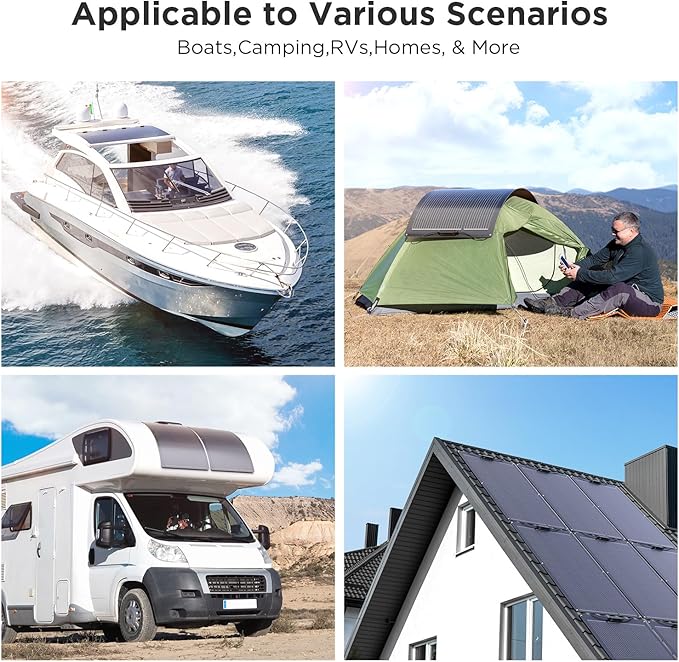 200W Flexible Solar Panel, Thin Lightweight 2PCS 100 Watt 12V/24V RV Solar Panel Kit, Callsun 23% High Efficiency 182 PERC IP68 Waterproof Solar Panels for Offgrid RV Living Campervans Boat (Black)