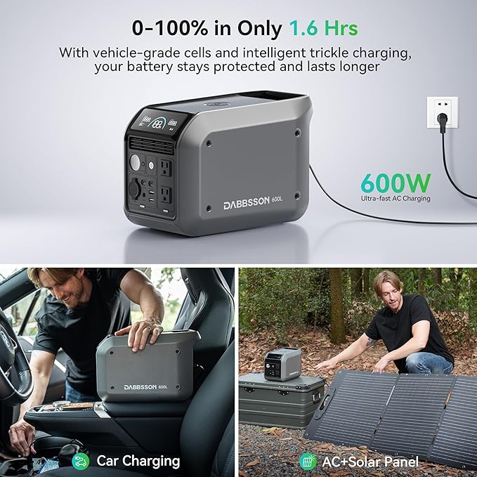Dabbsson 600L Portable Power Station,768Wh 600W Solar Generator,Up to 900W AC Output,1.5X Extended Runtime,Recharge 100% in 1.6 Hrs,Semi-Solid LiFePO4,EPS,100W USB-C,for Camping RV Home