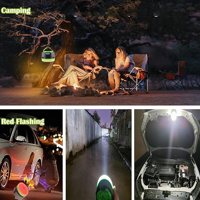 LIT-PaTH LED Camping Lantern, Rechargeable Light with Magnet Base, 4400 mAh, Survival Kit for Emergency, Hurricane, Outage, Large Green, 1 Pack