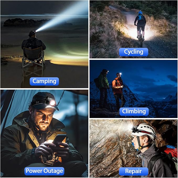 Yoobao Rechargeable Headlamp 2 Pack, USB Output, 3 Light Modes, 90°Adjustable, 100000 Lumens Headlights for Head, LED Headlamp for Running Cycling Repair Fishing Outdoor Essentials Gear