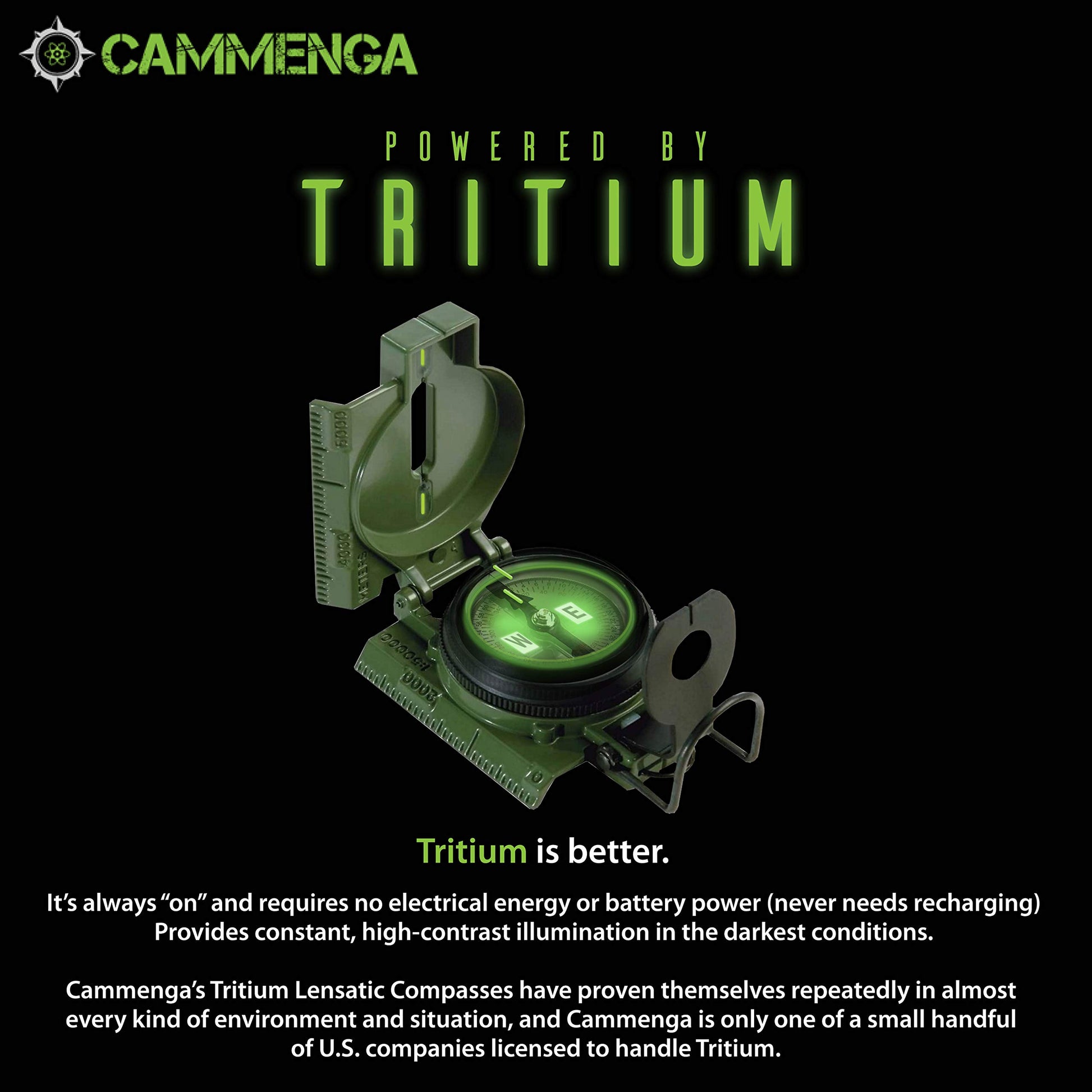 Cammenga 3H Tritium Military Lensatic Compass with Pouch, Olive Drab