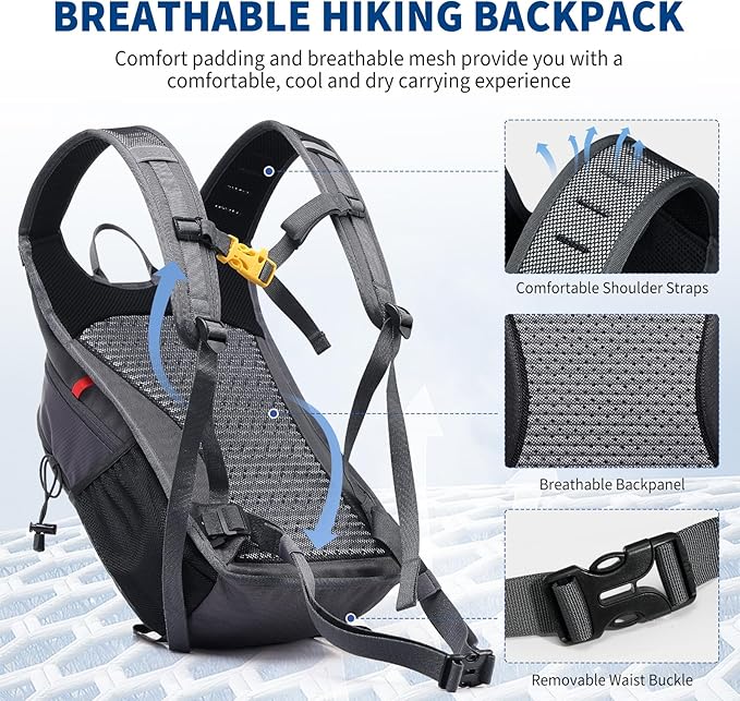 OIWAS Small Hiking Backpack - 15L Hiking Backpacks Water Resistant Camping Backpack Lightweight Hiking Daypack with Hydration Bladder Outlet