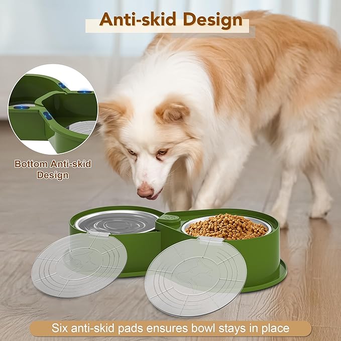 Stainless Steel Dog Bowl Set with Lids, 304 Metal Dual Food & Water Bowls for Dogs & Cats, Large Capacity Pet Feeder with Cover Keeps Food Fresh, Anti-Skid Dog Dish for Small/Medium/Large Pets