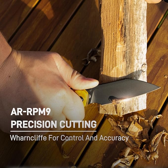 CJRB Pyrite-Light Folding Knife, 3.34'' AR-RPM9 Steel Blade Pocket Knife with Clip for Men Women, Sharp EDC Knife for Camping Survival Hiking, J1945 Amber