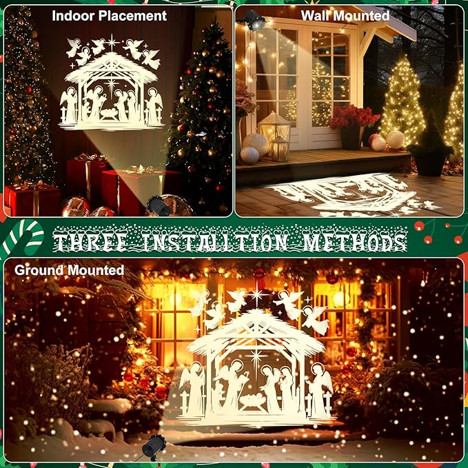 Treela Christmas Nativity Projector Lights Outdoor Dynamic Religious Christian Jesus Lights Decoration Outside Indoor LED Landscape Lamp for Holiday Garden Supplies