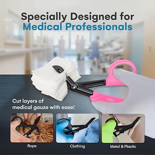 Madison Supply Pink Trauma Shears, EMT and Trauma Shears - 7.5 Inch Quality Stainless Steel Medical Scissors - Fluoride-Coated with Non-Stick Blades - Paramedic Scissors Pink