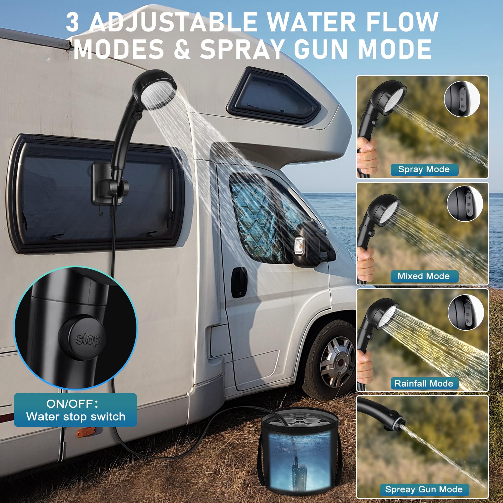 Spopal Rechargeable Camping Shower with Collapsible Bucket Handle 20L