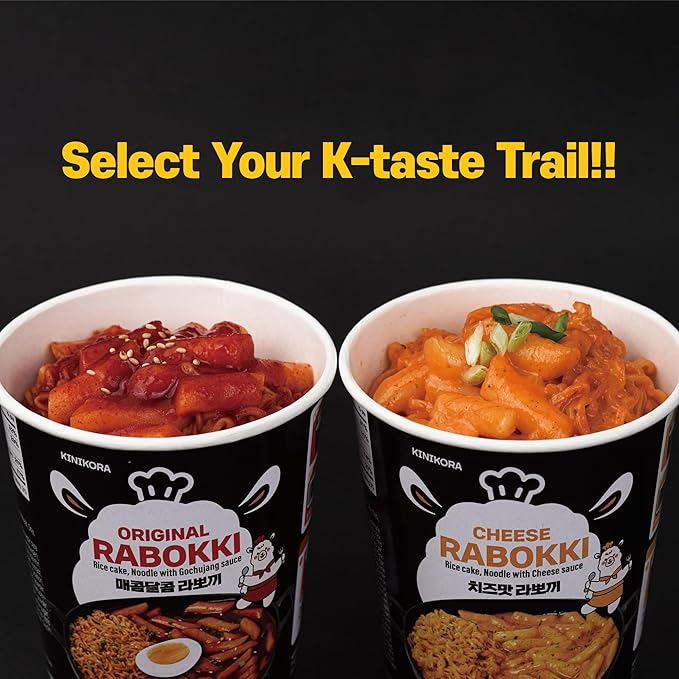 KINIKORA Premium Instant Rabokki Cup - Cheese Flavor, 2 Cups, Korean Ramen & Tteokbokki, Quick and Easy Street Food