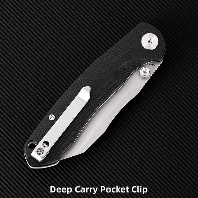 Folding Pocket Knife, 3.35" 14C28N Blade G10 Handle EDC Knife with Liner Lock, Small Pocket Knife with Clip for Men, Sharp Camping Hiking Hunting Survival Knives (Silver)