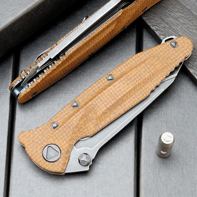 Eafengrow EF55 Pocket Knife Folding Knife G10 Handle D2 Steel Blade Folder EDC Tool Knifes for Working Camping with Clip(Brown)