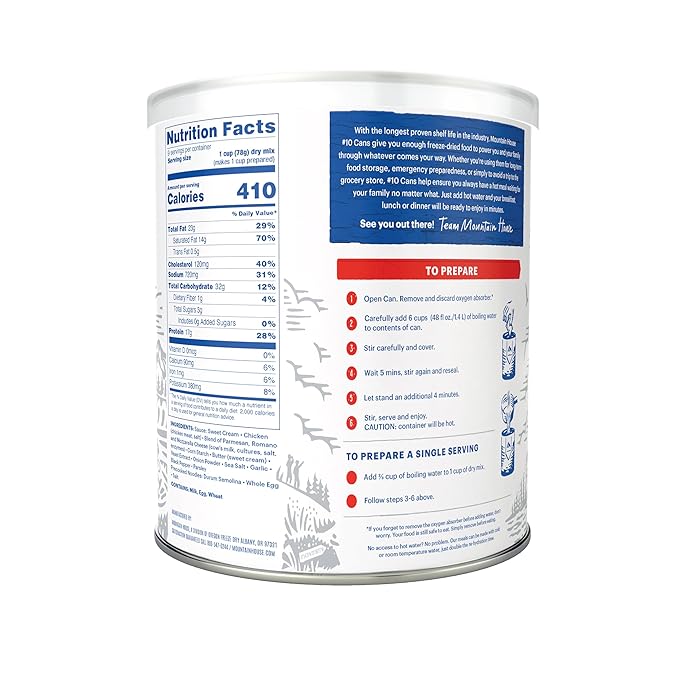 Mountain House Fettuccine Alfredo with Chicken FreezeDried Food for Camping, 9 Servings, 30Year ShelfLife