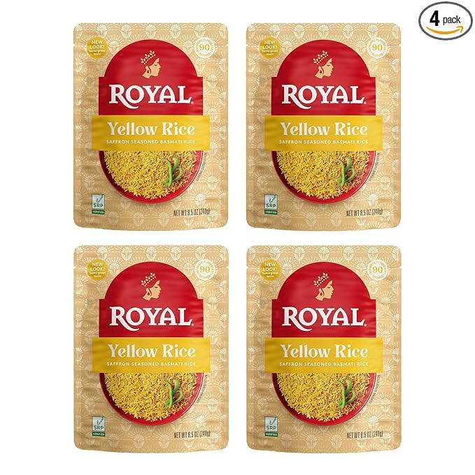 Royal Yellow Saffron Basmati Rice - Ready to Heat Basmati Rice - (4 Pack) 8.5 oz Microwaveable Pouch