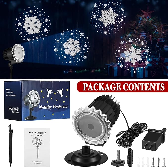 Tuanse Christmas Outdoor Snowflake Projector Lights LED Flood Light Holiday with Stars for Xmas Party Garden Landscape Decoration