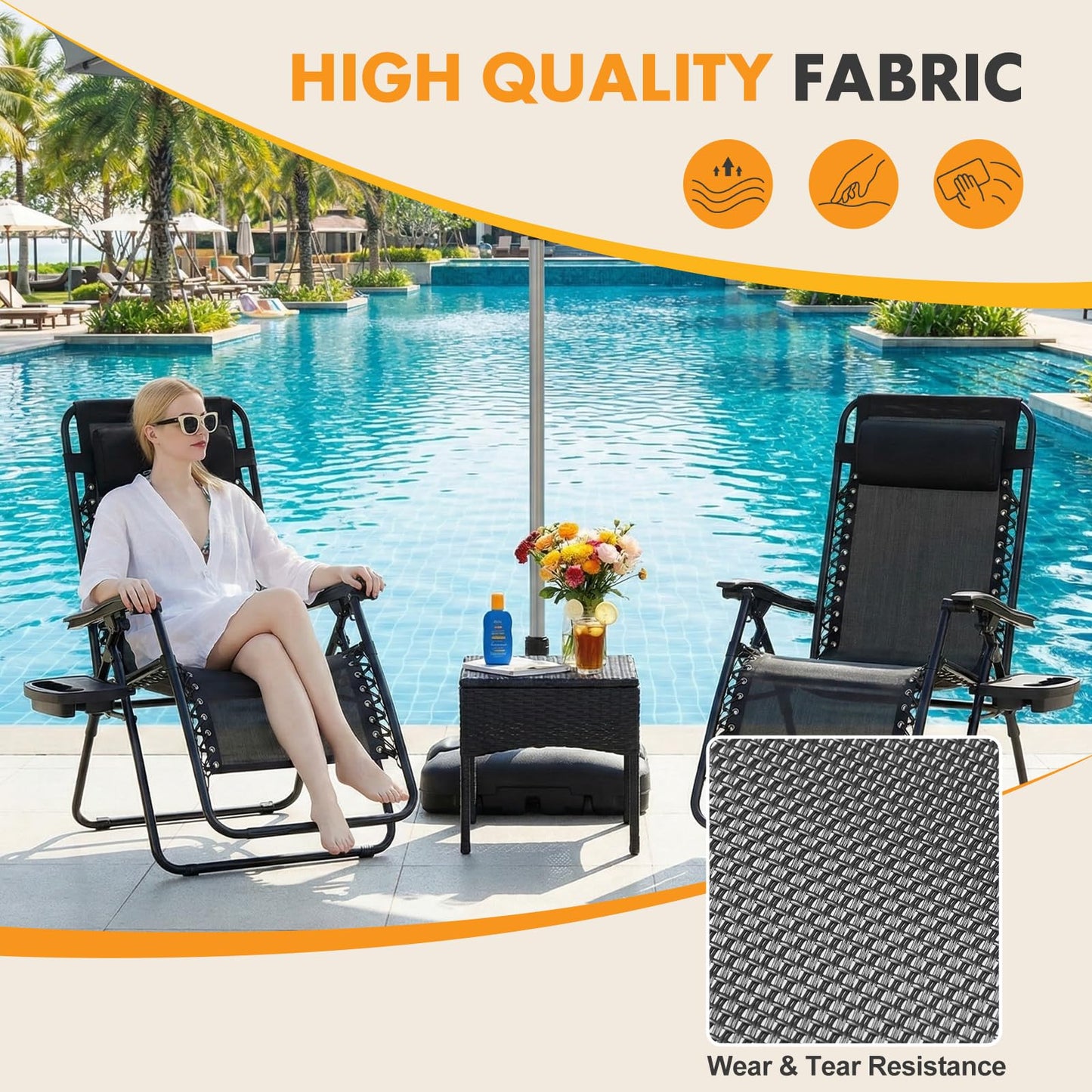 NEWBULIG Zero Gravity Chairs Set of 2, Lounge Chair Folding Portable Adjustable Camping Reclining