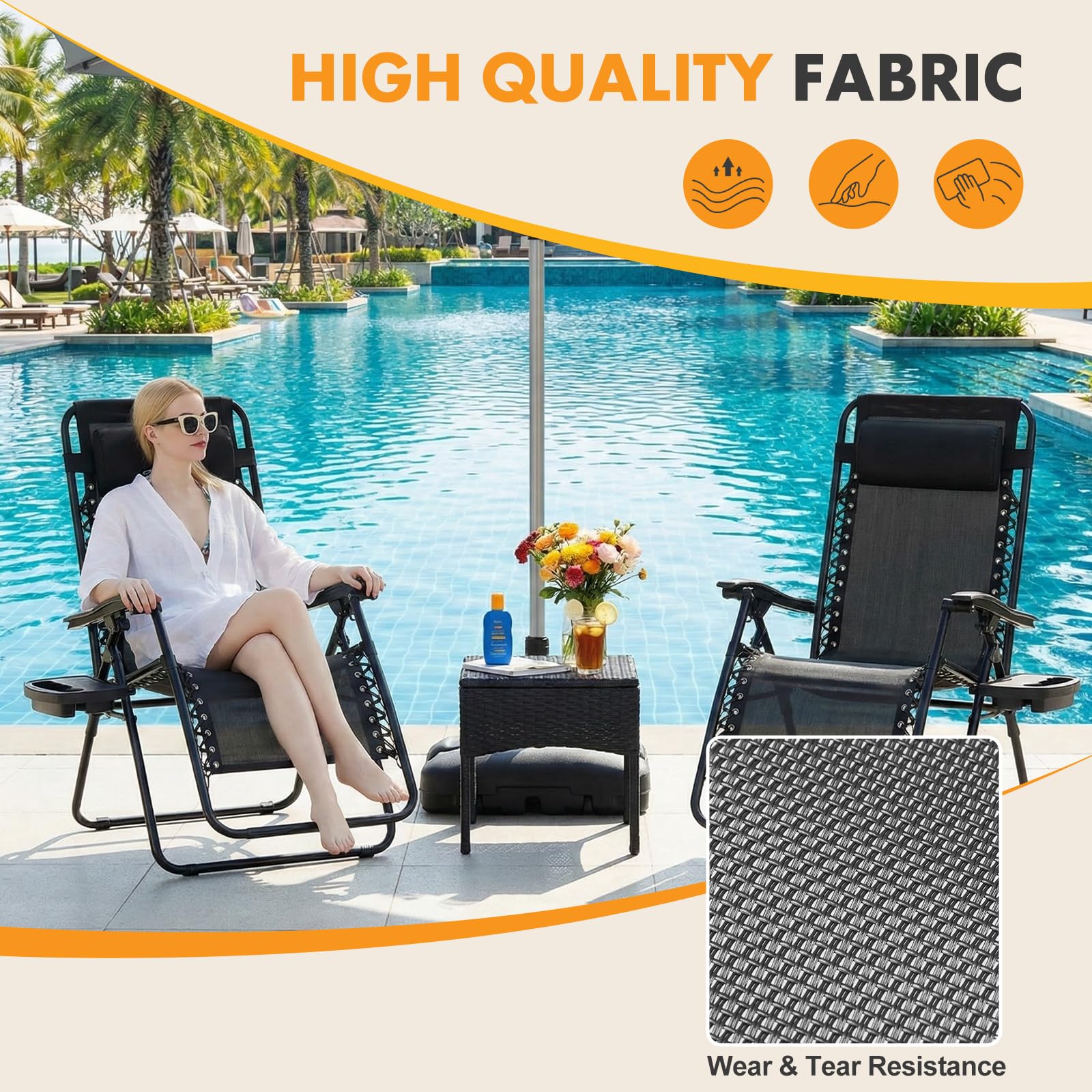 NEWBULIG Zero Gravity Chairs Set of 2, Lounge Chair Folding Portable Adjustable Camping Reclining