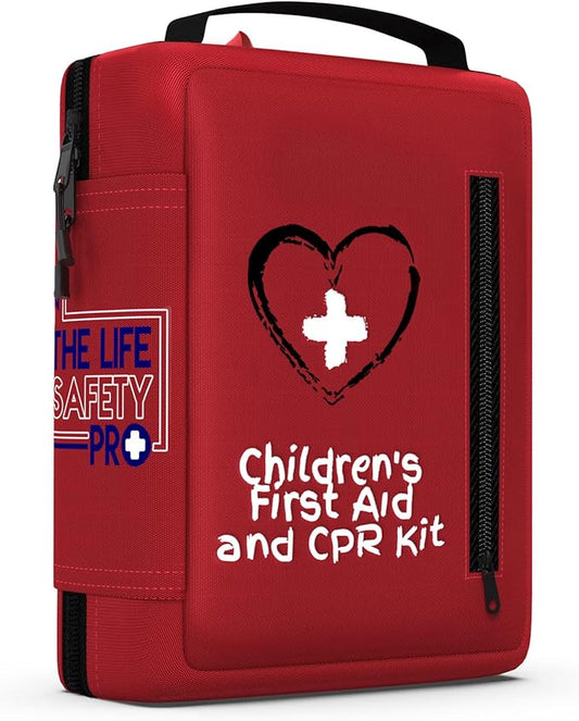 Portable First Aid Kit for Kids with CPR Shield - Ideal for Home, Car, School, Camping, and as a Travel First aid kit. Latex-Free Bandages ??Children First Aid Guide by The Life Safety Pro