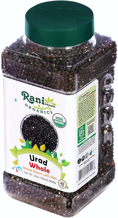 Rani Organic Urid/Urad Whole Black (Matpe Beans With Skin) Indian Lentils 32oz (2lbs) 908g PET Jar ~ All Natural | Vegan | Gluten Friendly | NON-GMO | Indian Origin | USDA Certified Organic