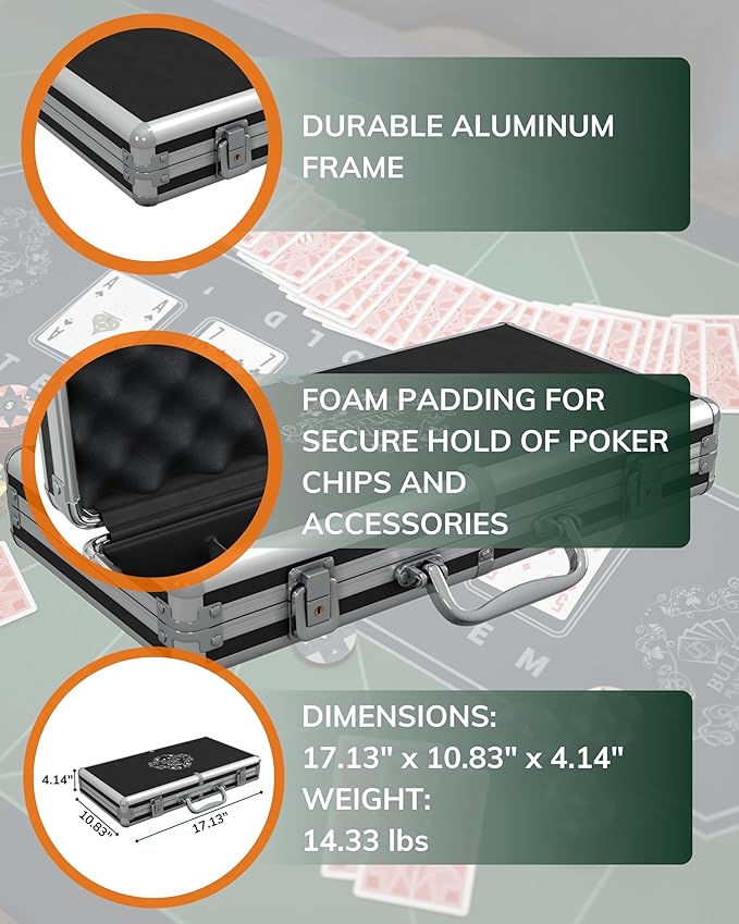 Bullets Poker Set with Designer Case Carmela ??Deluxe Set, Chips and Cards, Rules Manual, Dealer Button and Bullets Plastic Playing Cards ??Comes with a Case, 300 Clay Poker Chips.