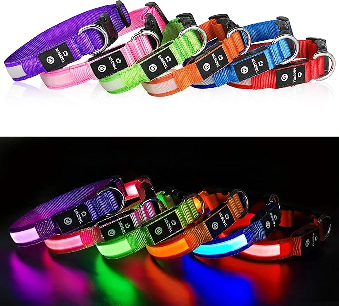 MASBRILL LED Dog Collar,Light Up Dog Collars Rechargeable Waterproof Night Walking Glow Dog Collar for Small Medium Large Dogs