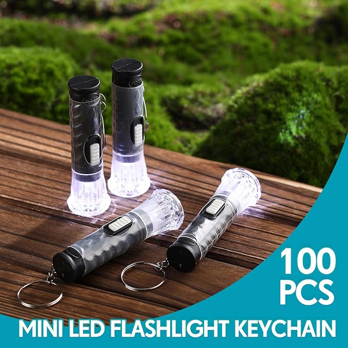 Jexine 100 Pcs Mini Flashlight Keychain Bulk Assorted Colors Torch Keyring Flashlights LED Small Keychain Light Hiking Camping Christmas Party Favors (Black)