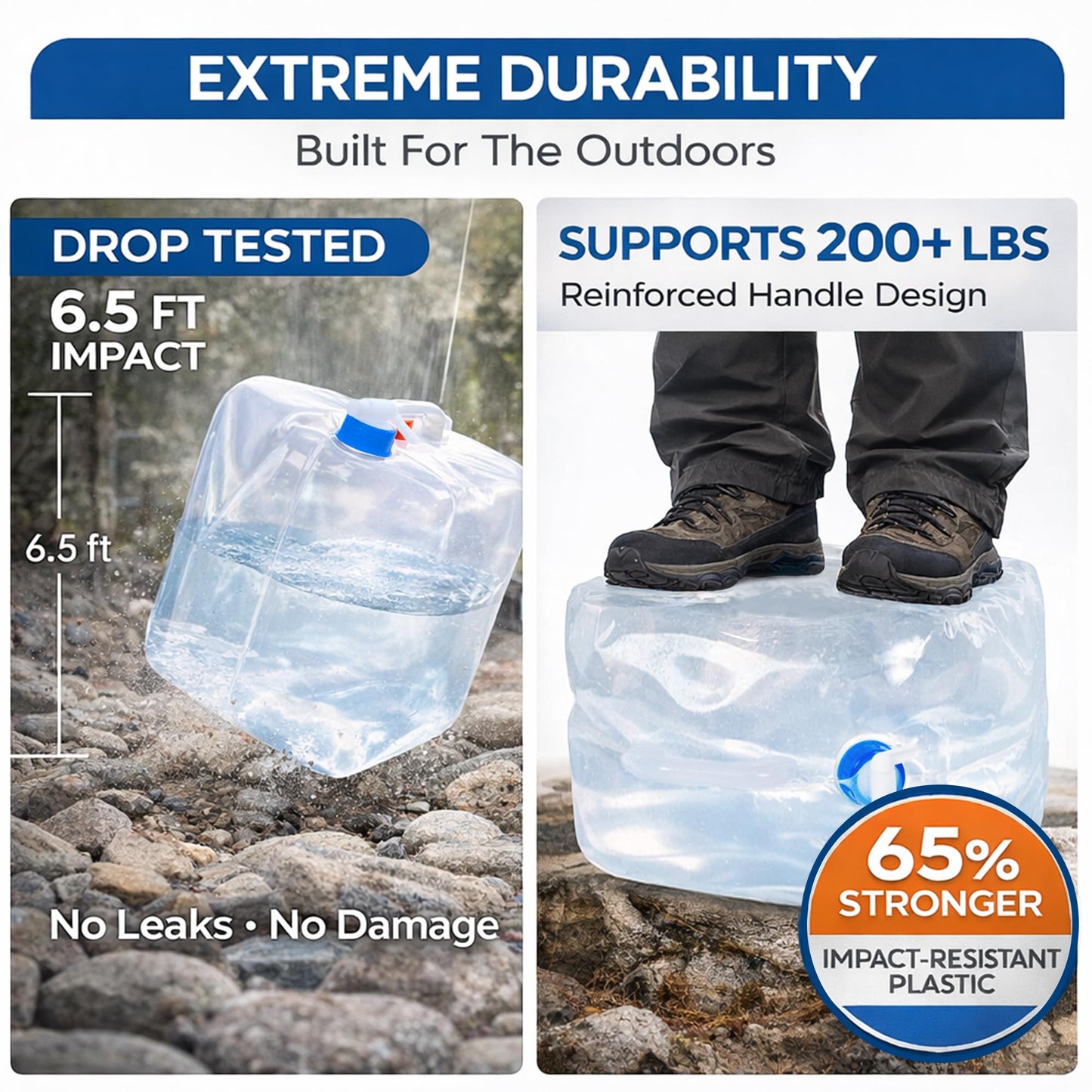 BPA Free Collapsible Water Container Jug with Spigot, 5.3 Gallon 2 Pack