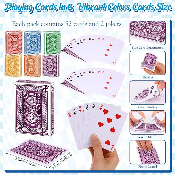 Zubebe 642 Pack Poker Keno Game Set, 6 Deck of Multicolor Playing Cards, 600 Transparent Scoring Chips, Large Boards, Poker Bingo Set Keno Board Game for Family Gathering Casino Play Night (Mixcolor)