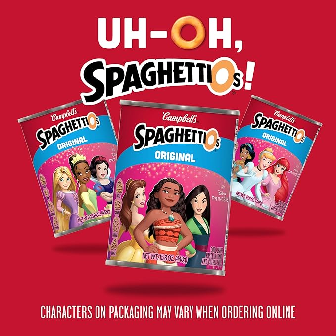 SpaghettiOs Original Disney Princess Shapes Canned Pasta, Healthy Snack for Kids and Adults, 15.8 OZ Can (Pack of 12)
