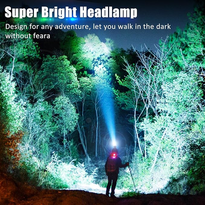 Aikertec Rechargeable Headlamp,Bright LED Head Lamp with Motion Sensor, 7 Modes, Waterproof, 45° Adjustable Angle, Zoomable, Battery Powered Headlamps for Camping, Hiking, Fishing (2 Pack)